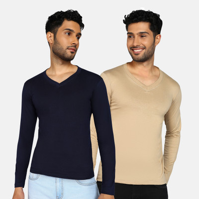 Fleximaa Solid Men V Neck Multicolor T-Shirt