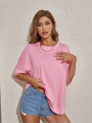 BigArk Solid Women Round Neck Pink T-Shirt