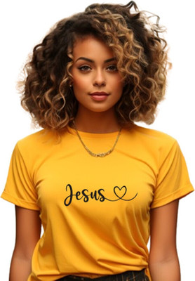 Witty Curls Printed Women Round Neck Yellow T-Shirt