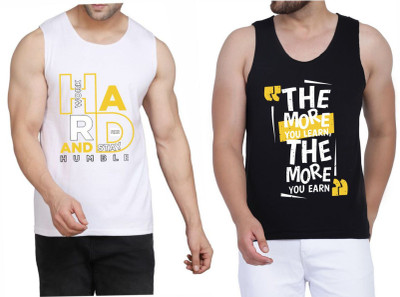 WOOSTRO Printed Men Round Neck White, Black T-Shirt