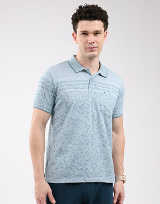 MONTE CARLO Self Design Men Polo Neck Blue T-Shirt