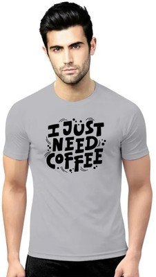 LV CARE Printed Men Round Neck Grey T-Shirt