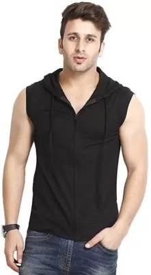 Jangoboy Solid Men Hooded Neck Black T-Shirt