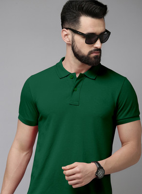 METRONAUT Solid Men Polo Neck Dark Green T-Shirt