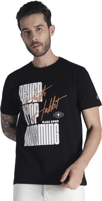 Rare Bond Studios Typography Men Round Neck Black T-Shirt