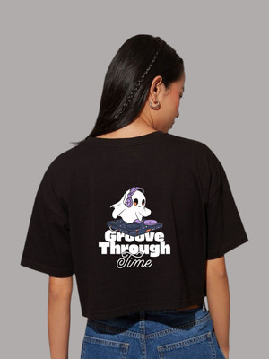 THRIFTY STYLE Printed Women Round Neck Black T-Shirt
