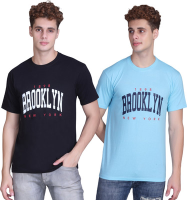Zeffit Printed Men Round Neck Light Blue, Black T-Shirt