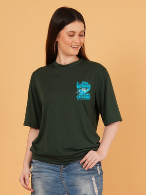 Kintu Parantu Printed Women Round Neck Green T-Shirt