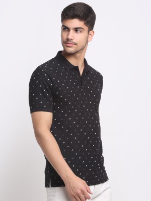 Affordable AF Printed Men Polo Neck Black T-Shirt