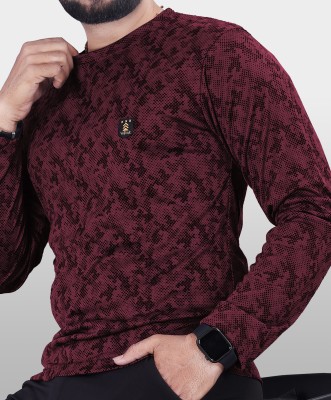 VeBNoR Printed Men Round Neck Maroon T-Shirt