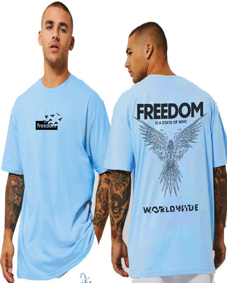 FN3 Typography, Graphic Print Men Round Neck Light Blue T-Shirt