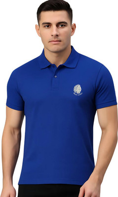 YUVE Graphic Print Men Polo Neck Blue T-Shirt