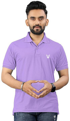 KASHIRA Solid, Printed Men Polo Neck Purple T-Shirt