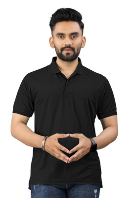 Gally Solid Men Polo Neck Black T-Shirt