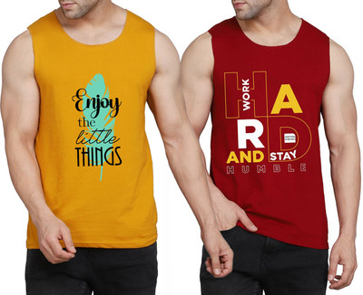 WOOSTRO Printed Men Round Neck Yellow, White, Maroon T-Shirt