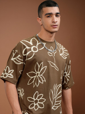 HIGHLANDER Printed Men Round Neck Brown T-Shirt