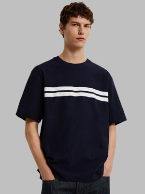 Styvibe Striped Men Round Neck Dark Blue T-Shirt