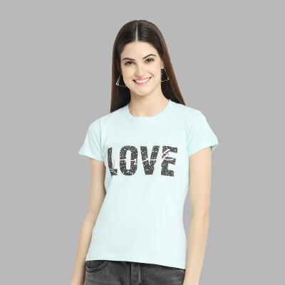 GLOBAL NOMAD Printed Women Round Neck Light Blue T-Shirt