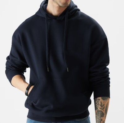 R RIDACHY Solid Men Hooded Neck Dark Blue T-Shirt