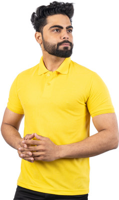 KUDEMOTAK Solid Men Polo Neck Yellow T-Shirt