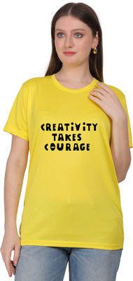 UPTRADE Printed Women Round Neck Yellow T-Shirt