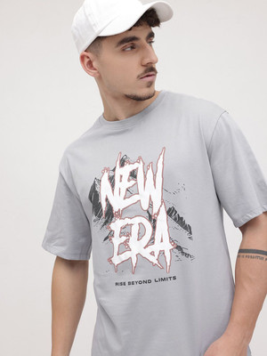 Roadster Printed Men Round Neck Grey T-Shirt