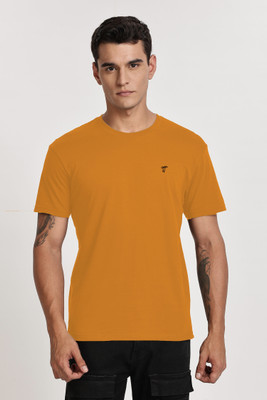 TT THE TEE Solid Men Round Neck Yellow T-Shirt