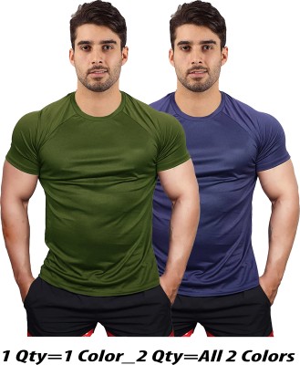 UDI n ADI Solid Men Round Neck Dark Green, Dark Blue T-Shirt