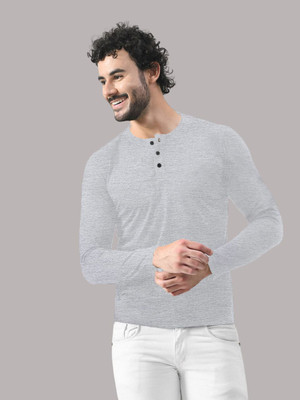 tfurnish Solid Men Henley Neck Silver T-Shirt