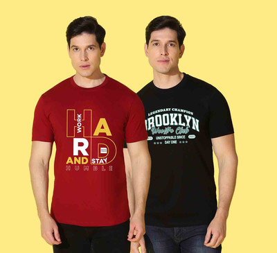 WOOSTRO Printed Men Round Neck Multicolor T-Shirt