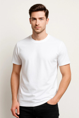 Assume Infotech Solid Men Round Neck White T-Shirt