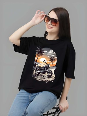 Kaido Graphic Print Women Round Neck Black T-Shirt