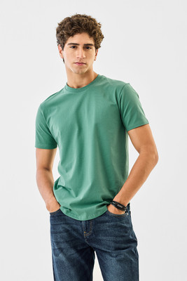 Snitch Solid Men Round Neck Green T-Shirt