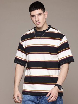 Roadster Striped Men Round Neck Gold T-Shirt