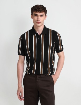 Arrow Sport Striped Men Polo Neck Black T-Shirt