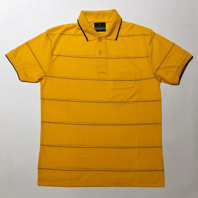 Coldplay Striped Men Polo Neck Yellow T-Shirt