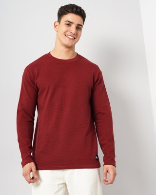 GENOA Solid Men Round Neck Maroon T-Shirt