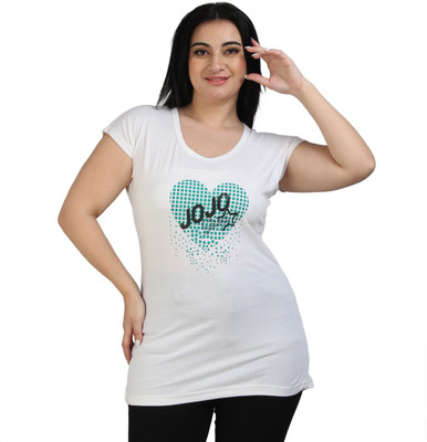 Qunity Printed Women Round Neck Beige T-Shirt