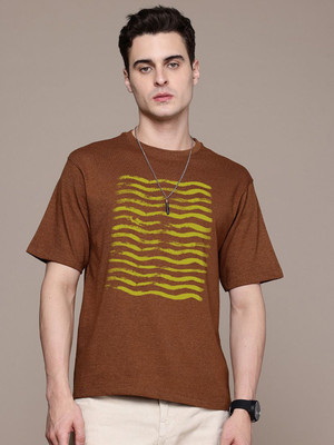 Moda Rapido Graphic Print Men Round Neck Brown T-Shirt