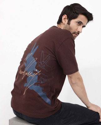 RARE RABBIT Solid Men Crew Neck Brown T-Shirt