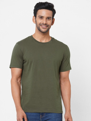 RULEDBYSUN Solid Men Round Neck Green T-Shirt