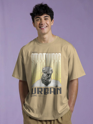 PS ENTERPRISES Printed Men Round Neck Beige T-Shirt