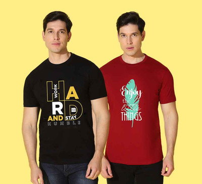 WOOSTRO Printed Men Round Neck Multicolor T-Shirt