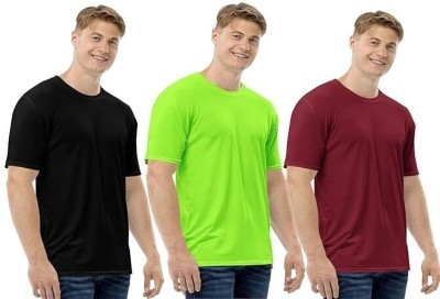 TRULYFEB Solid Men Round Neck Black, Light Green, Maroon T-Shirt