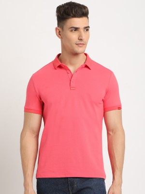 THE BEAR HOUSE Solid Men Polo Neck Pink T-Shirt