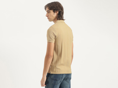 United Colors of Benetton Geometric Print Men Polo Neck Beige T-Shirt