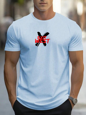 Vmens99 Graphic Print Men Round Neck Light Blue T-Shirt