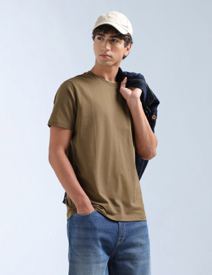 FLYING MACHINE Solid Men Crew Neck Brown T-Shirt