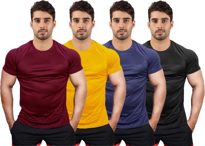 UDI n ADI Solid Men Round Neck Maroon, Yellow, Navy Blue, Black T-Shirt