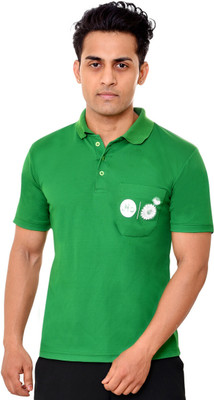 MSG Collections Printed Men Polo Neck Green T-Shirt